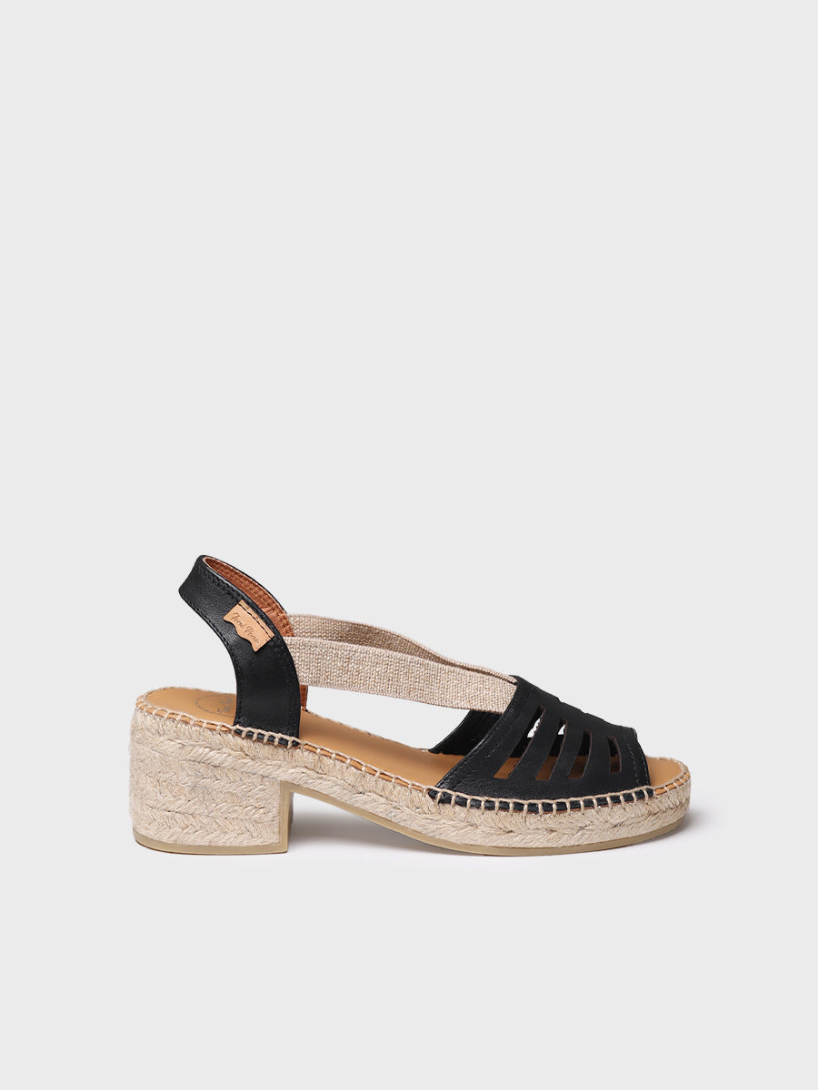 Women's leather espadrille with wide heel and elastic - DIMA