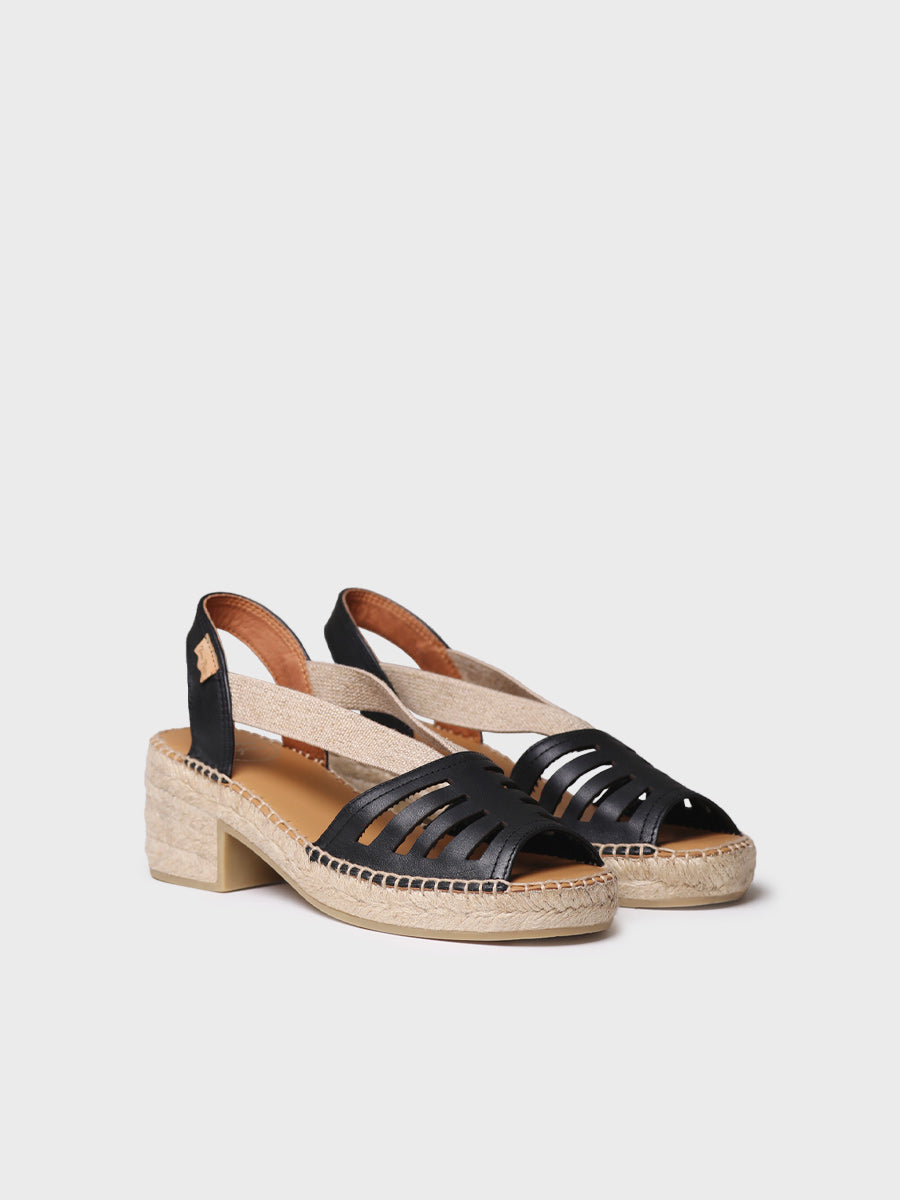 Women's leather espadrille with wide heel and elastic - DIMA