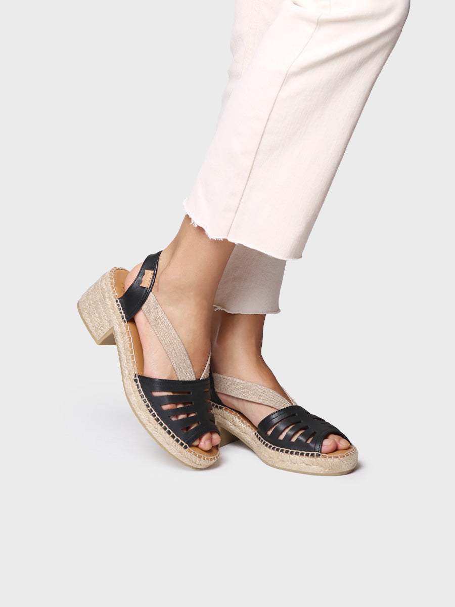 Women's leather espadrille with wide heel and elastic - DIMA