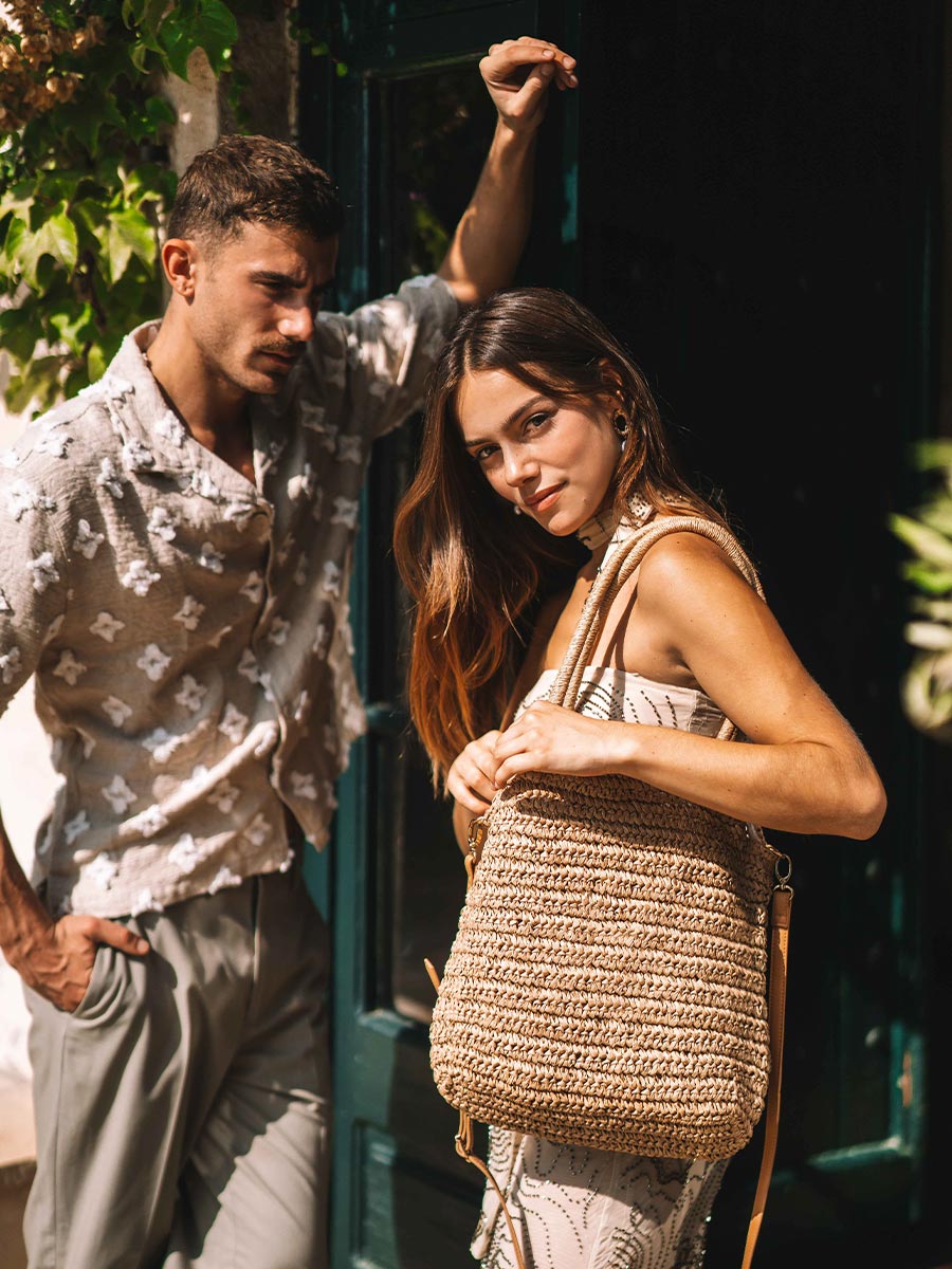 Paper raffia bag with removable strap - DOROTHY
