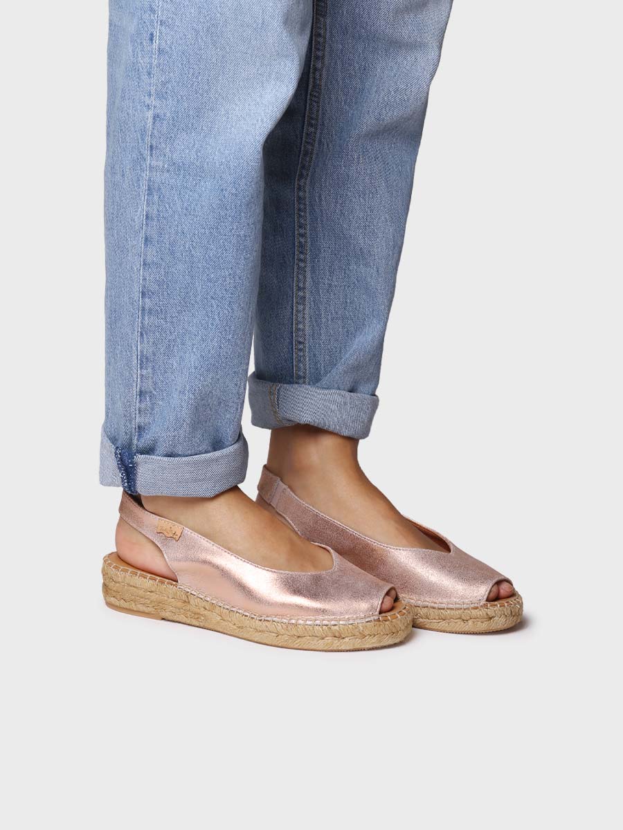 Women's peep toe espadrille in shiny leather - ERICA-AS