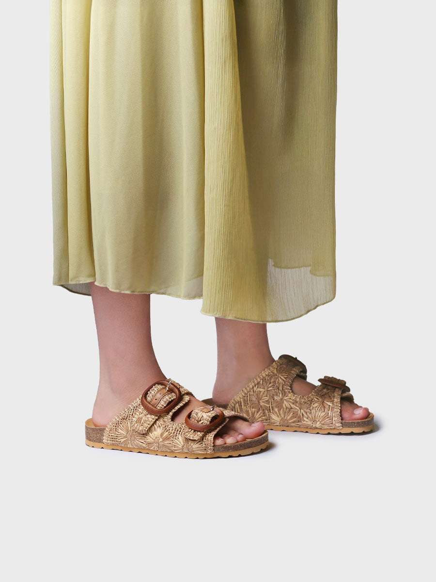 WOMEN'S RAFFIA SANDAL WITH FLORAL DESIGN | GUAM-RF
