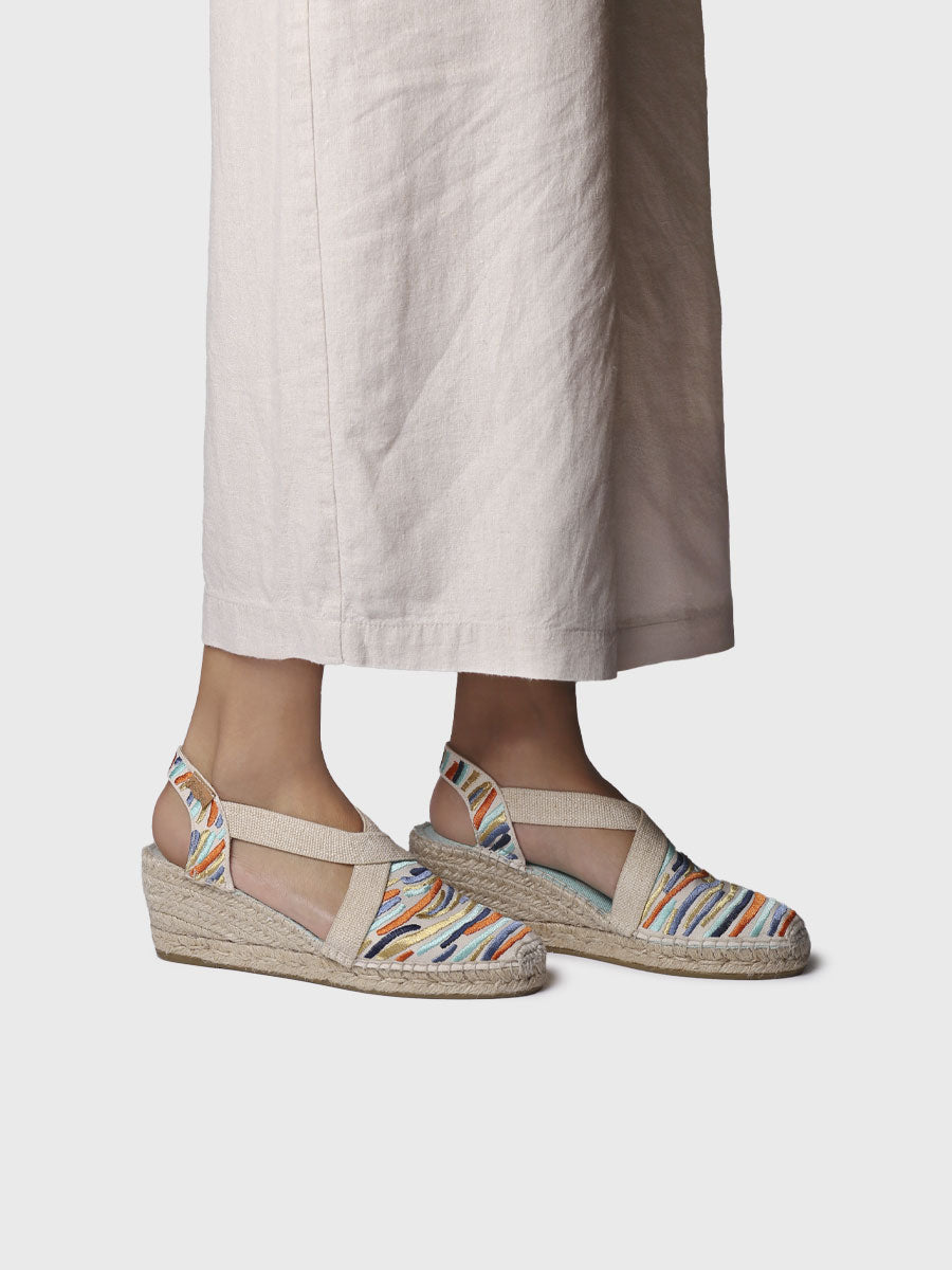 WOMEN'S WEDGE ESPADRILLE WITH MULTICOLOURED EMBROIDERY | MONTJOI