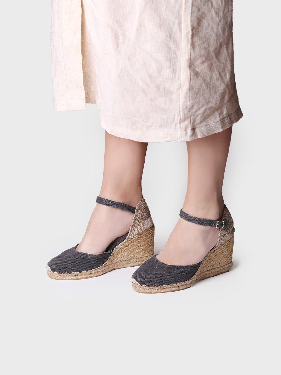 WOMENS WEDGE ESPADRILLES LINEN AND COTTON PIPER-PIPER-GY