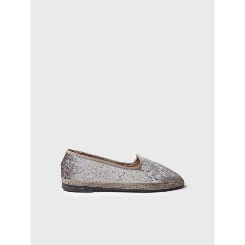 VELVET JACQUARD FABRIC MARY JANE SHOE FOR WOMEN IN BEIGE - CATIA