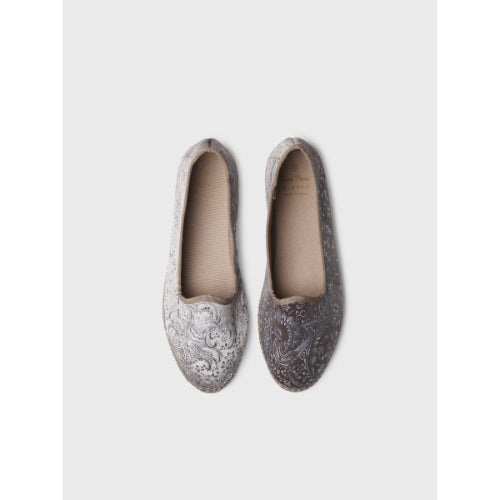 VELVET JACQUARD FABRIC MARY JANE SHOE FOR WOMEN IN BEIGE - CATIA