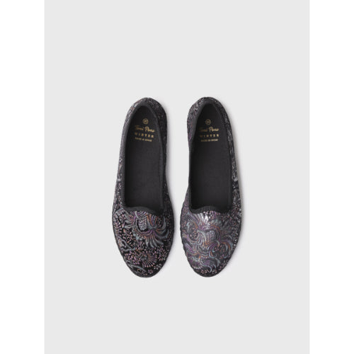 VELVET JACQUARD FABRIC MARY JANE SHOE FOR WOMEN IN BLACK - CATIA