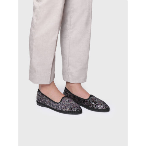 VELVET JACQUARD FABRIC MARY JANE SHOE FOR WOMEN IN BLACK - CATIA