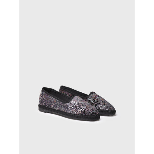 VELVET JACQUARD FABRIC MARY JANE SHOE FOR WOMEN IN BLACK - CATIA