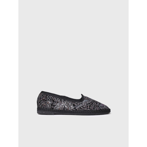 VELVET JACQUARD FABRIC MARY JANE SHOE FOR WOMEN IN BLACK - CATIA