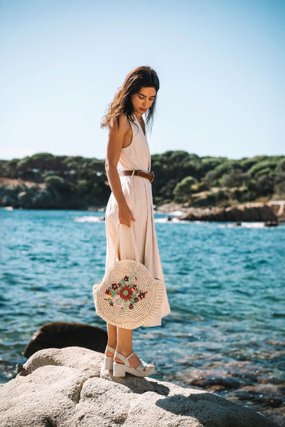 CIRCULAR BAG WITH FLORAL EMBROIDERY | RUBINA