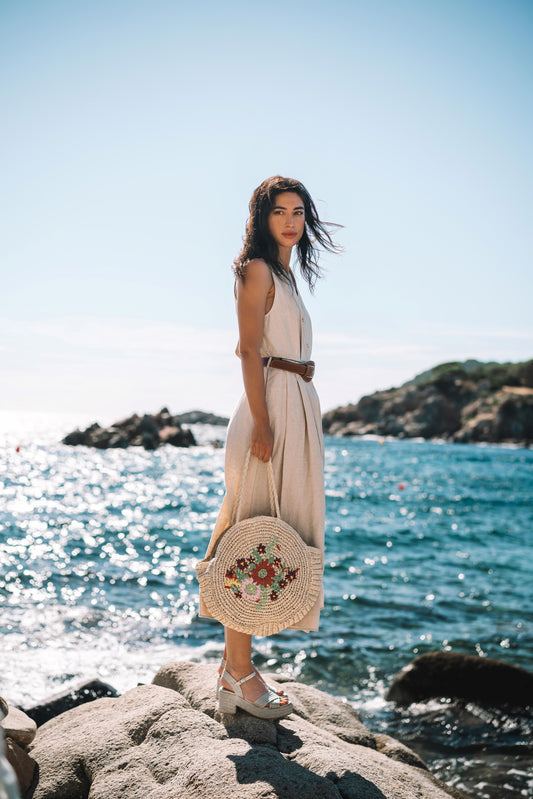 CIRCULAR BAG WITH FLORAL EMBROIDERY | RUBINA