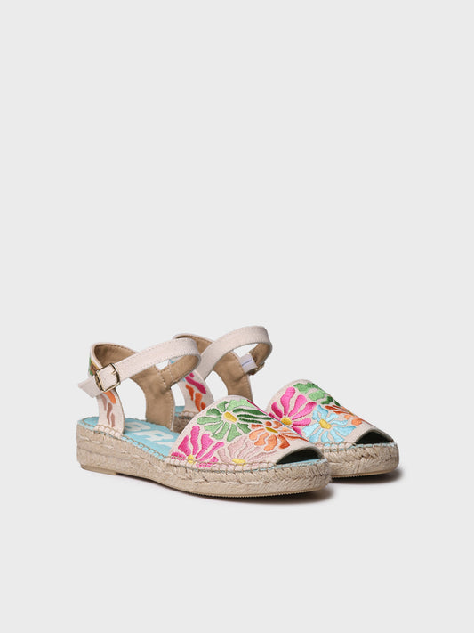 WOMENS FLAT SANDAL WITH EMBROIDERY -GARBET