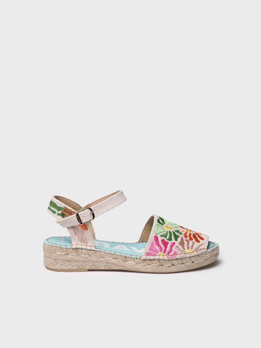 WOMENS FLAT SANDAL WITH EMBROIDERY -GARBET