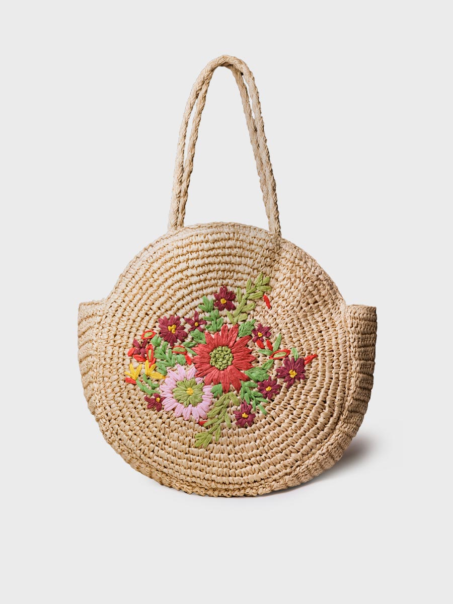CIRCULAR BAG WITH FLORAL EMBROIDERY | RUBINA