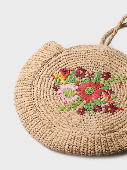 CIRCULAR BAG WITH FLORAL EMBROIDERY | RUBINA