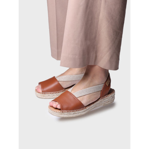 FLAT LEATHER SANDAL WITH ELASTICS - ETNA