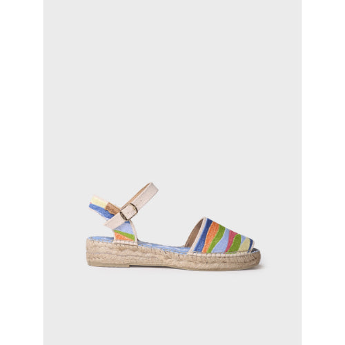 WOMEN'S FLAT SANDAL WITH MULTICOLOURED EMBROIDERY - GARBET