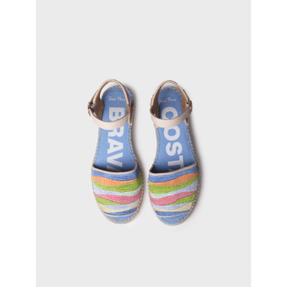 WOMEN'S FLAT SANDAL WITH MULTICOLOURED EMBROIDERY - GARBET